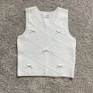 The Workshop • White Sweater Knit Bow Detail High Neck Cropped Tank